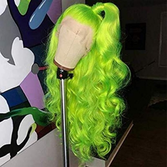 24” FLUORESCENT NEON GREEN BODY WAVY LACEFRONT WIG
